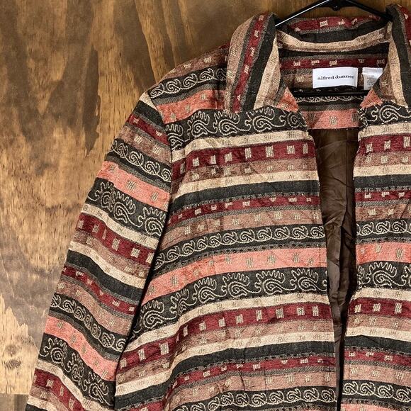 Alfred Dunner Womens Jacket Orange Brown Aztec Full Zip Shoulder Pads Cotton 20 - Picture 4 of 12